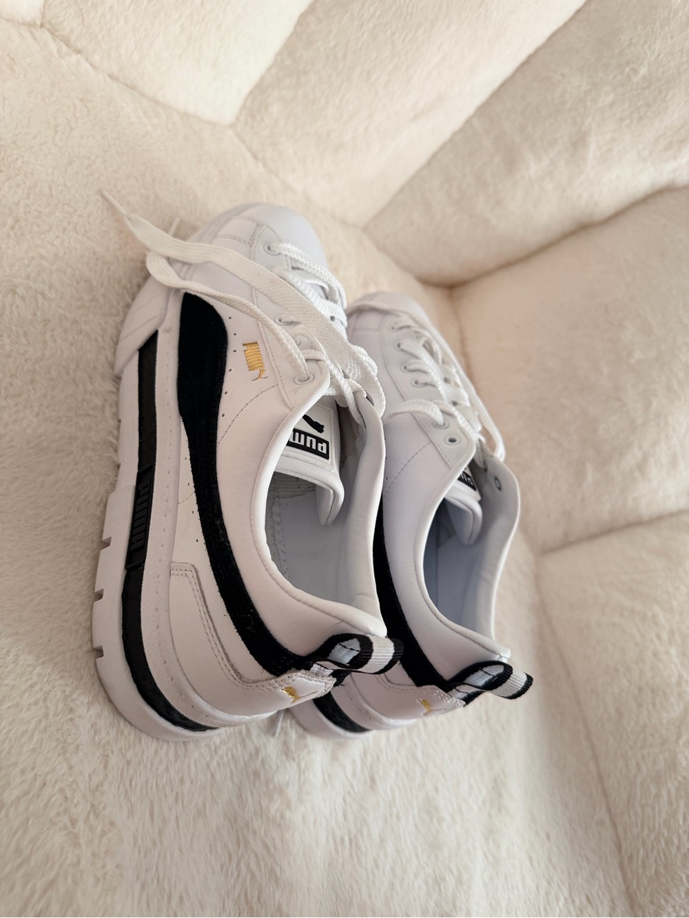 Puma Kids White Sneakers with Black Stripes
